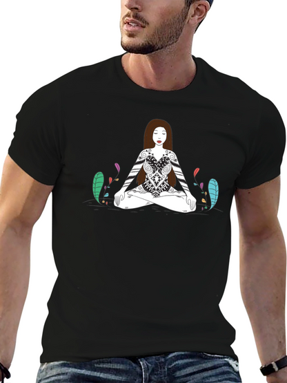 Meditative Woman Graphic Tee - Black Cotton T-Shirt