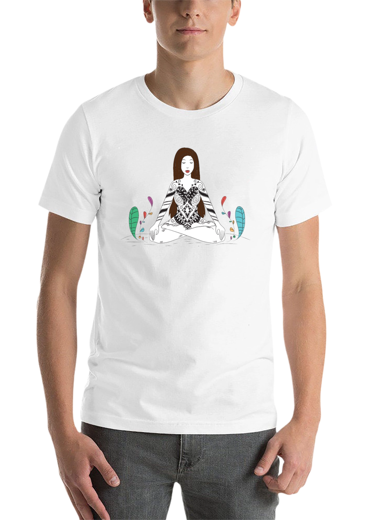 Meditative Woman Graphic Tee - Black Cotton T-Shirt