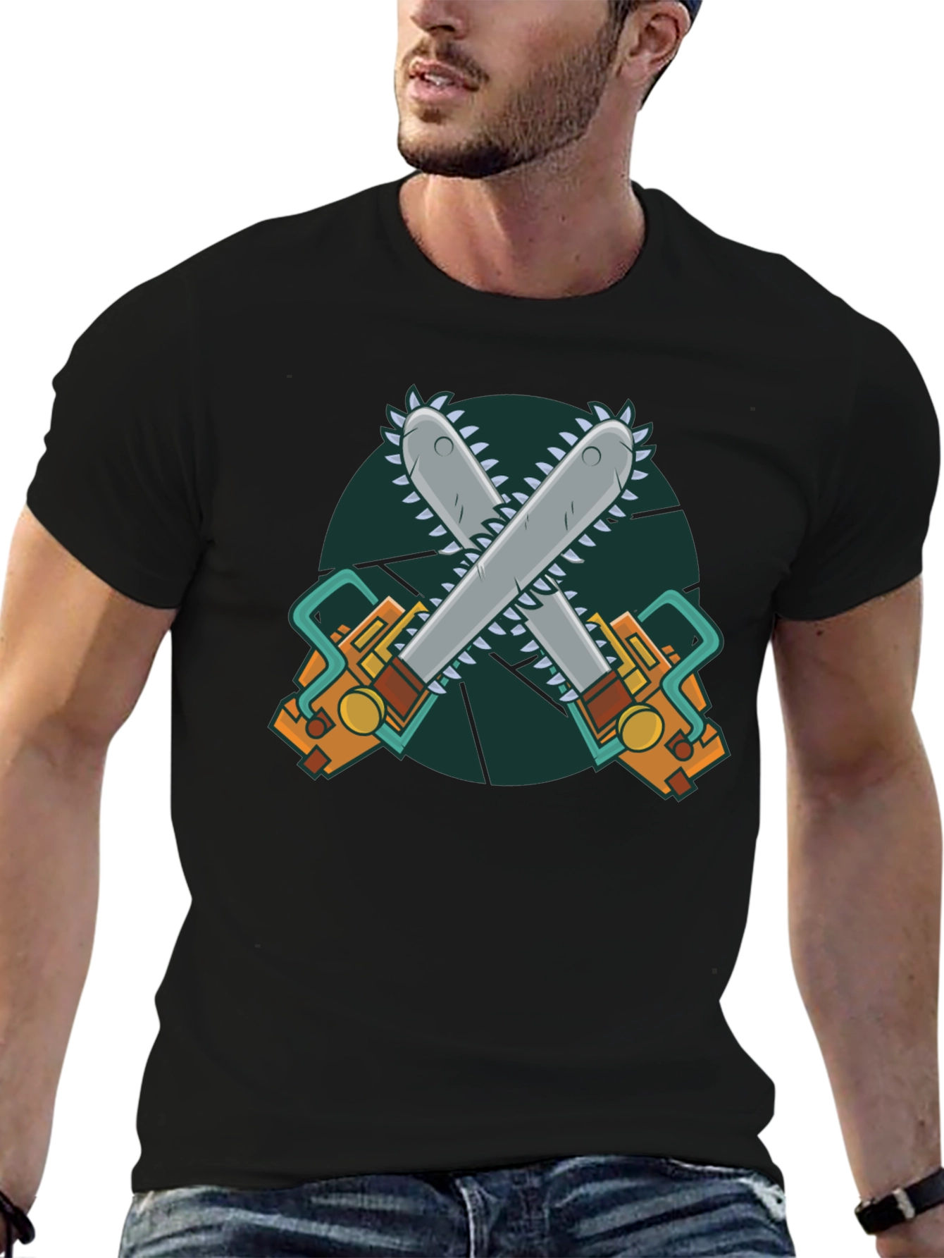 Chainsaw Graphic Print Black T-Shirt
