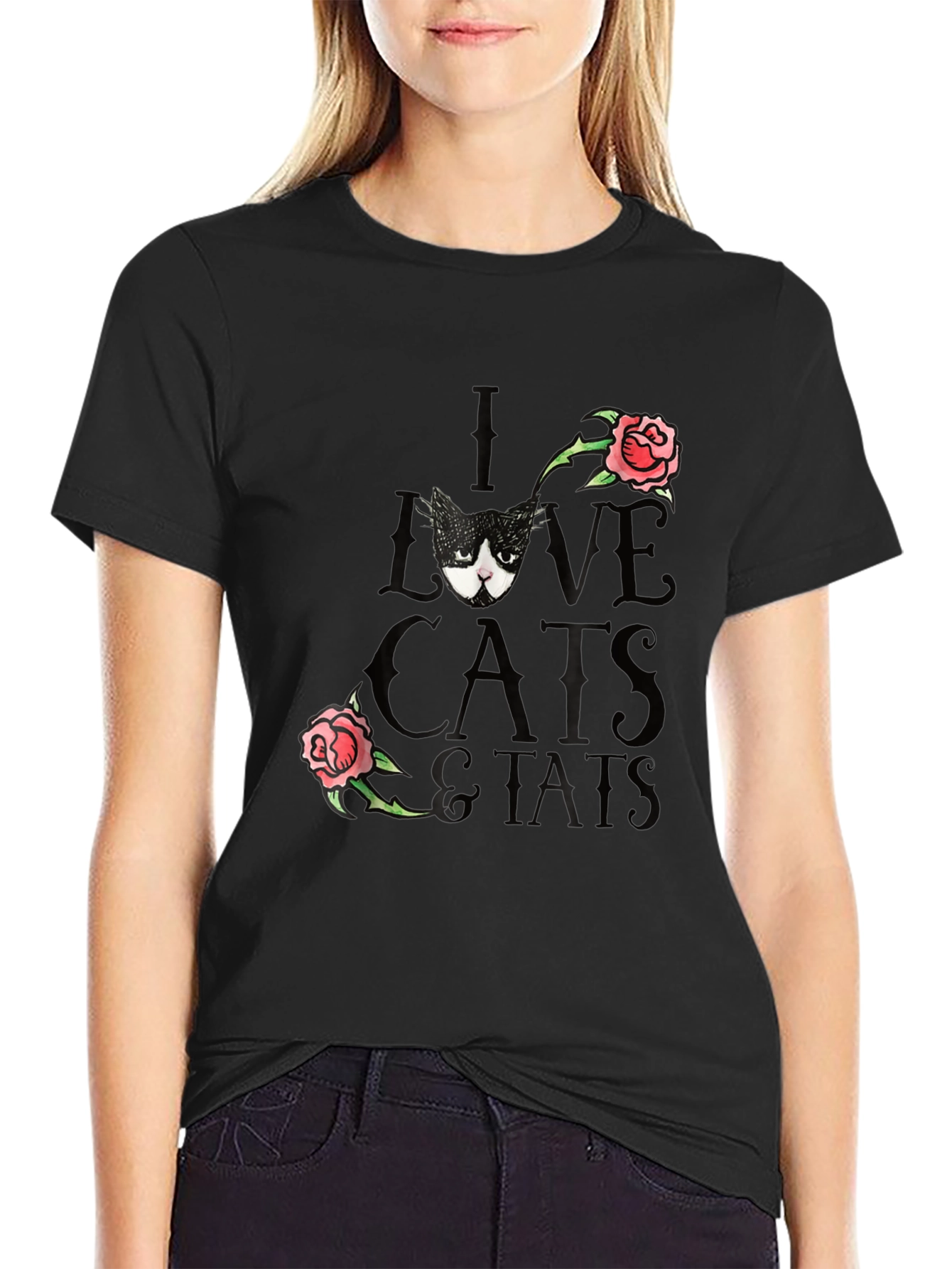 I Love Cats & Tats T-Shirt - Black Tee