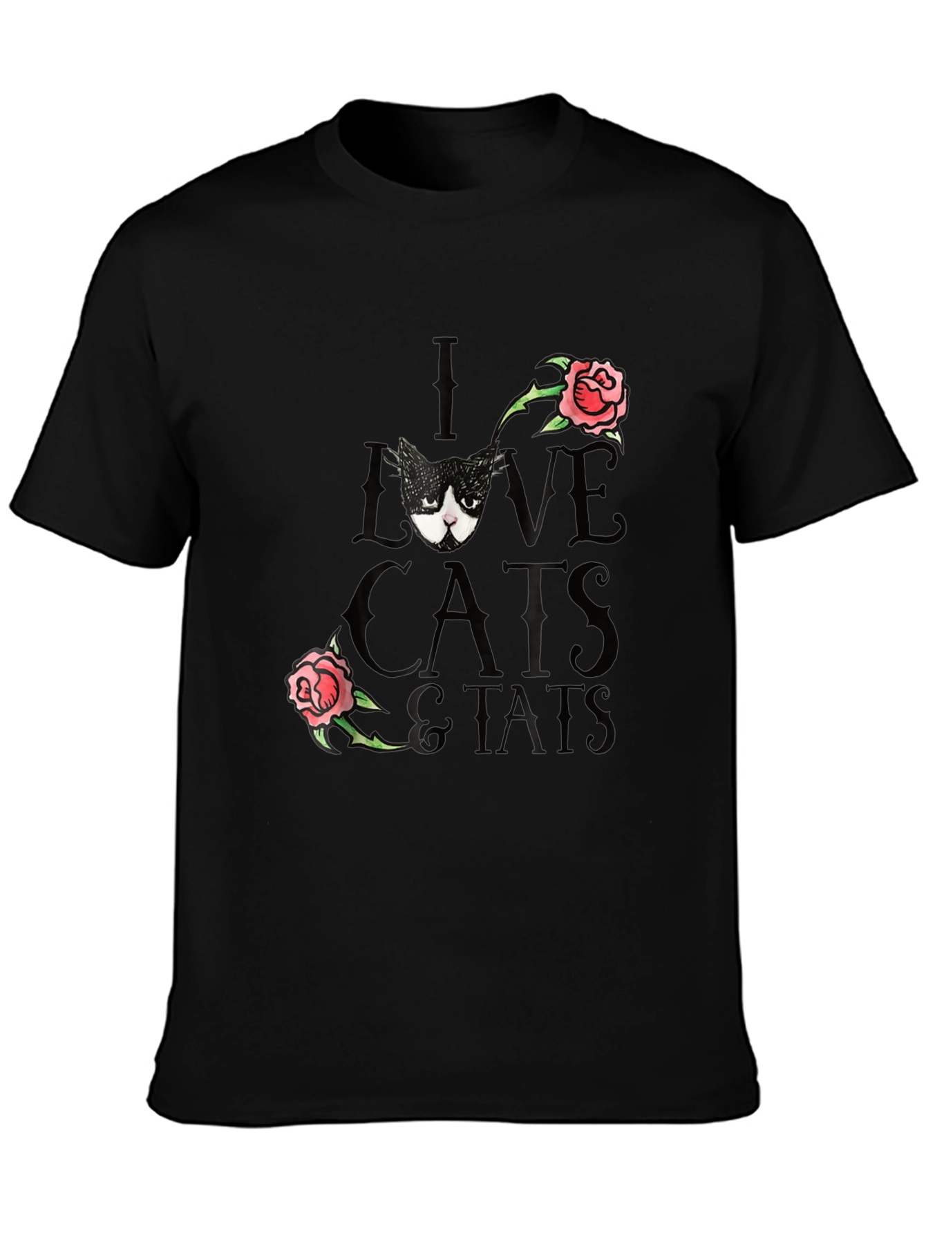 I Love Cats & Tats T-Shirt - Black Tee