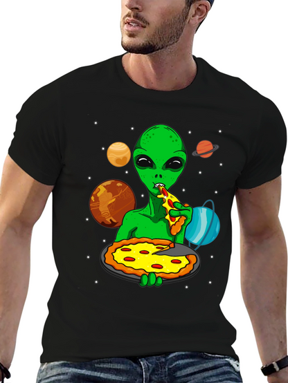 Alien Pizza Lover Graphic T-Shirt - Space Fun