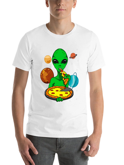 Alien Pizza Lover Graphic T-Shirt - Space Fun