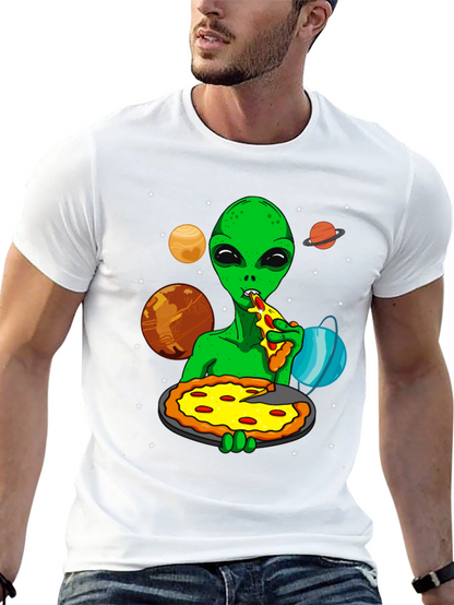 Alien Pizza Lover Graphic T-Shirt - Space Fun