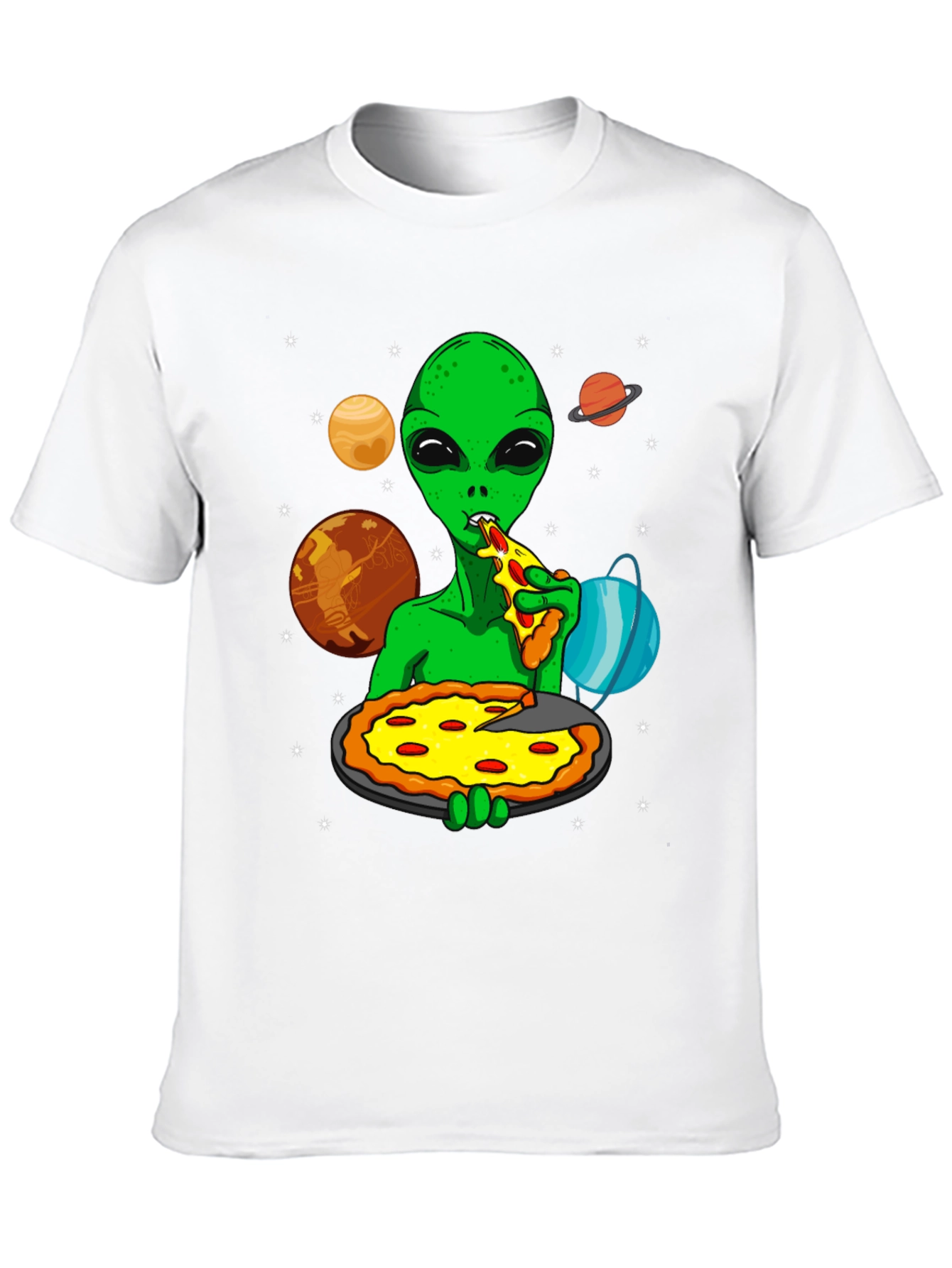 Alien Pizza Lover Graphic T-Shirt - Space Fun