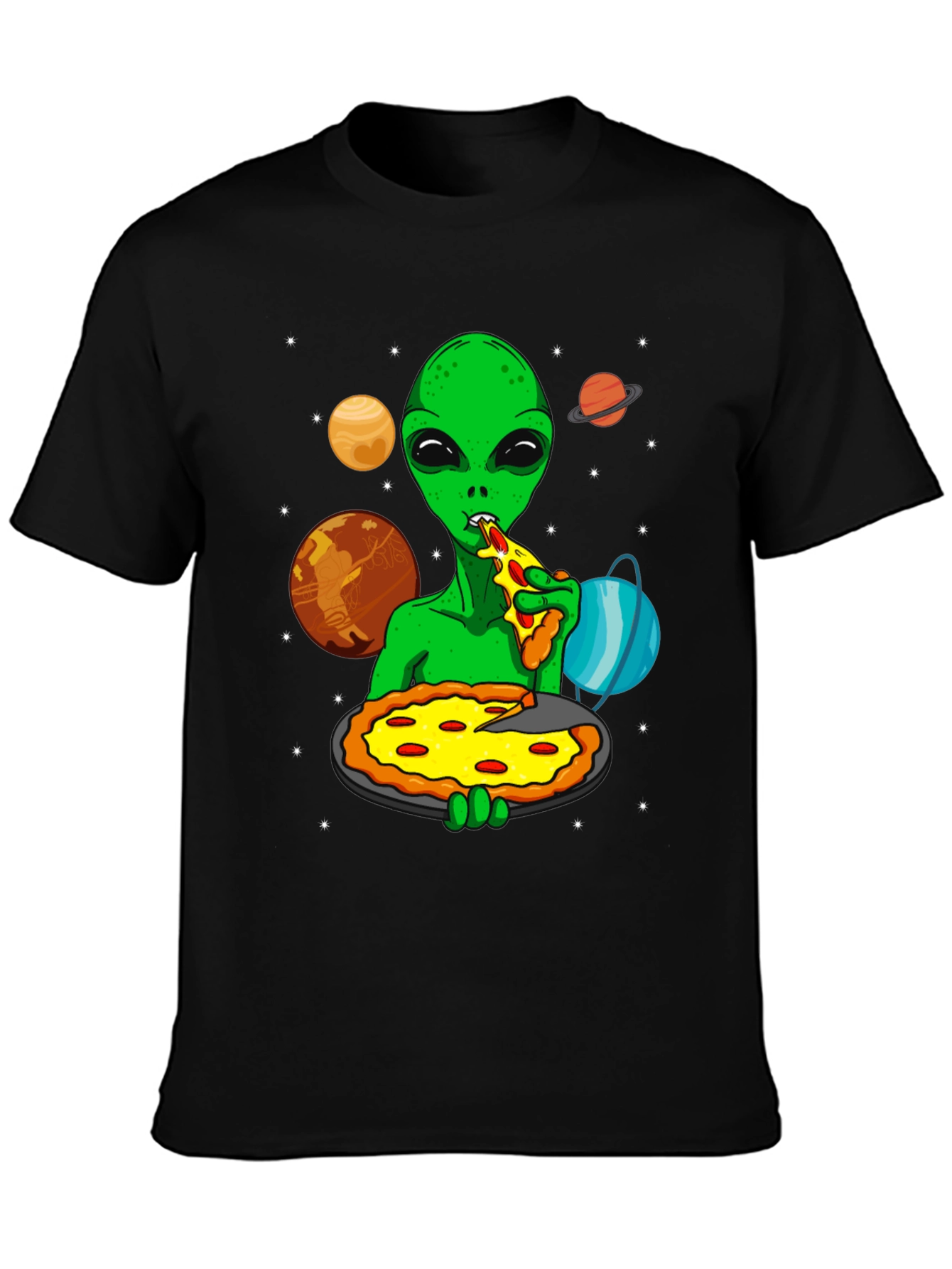 Alien Pizza Lover Graphic T-Shirt - Space Fun