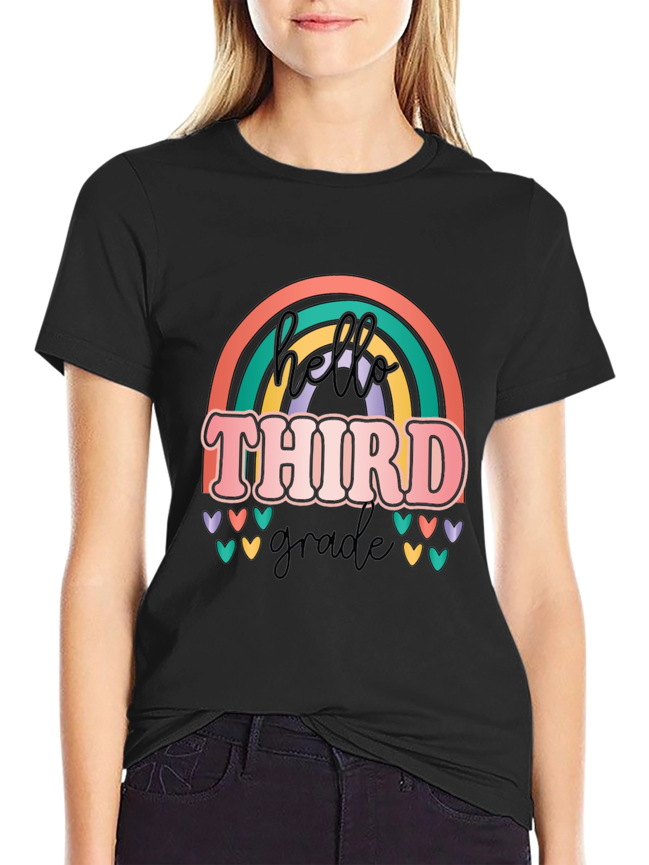 Hello Third Grade Retro Rainbow T-Shirt