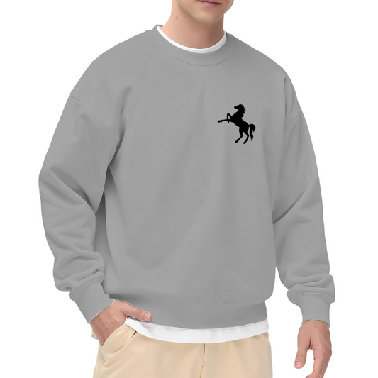 Small Prancing Horse Minimal Chest Print Crewneck Sweatshirt