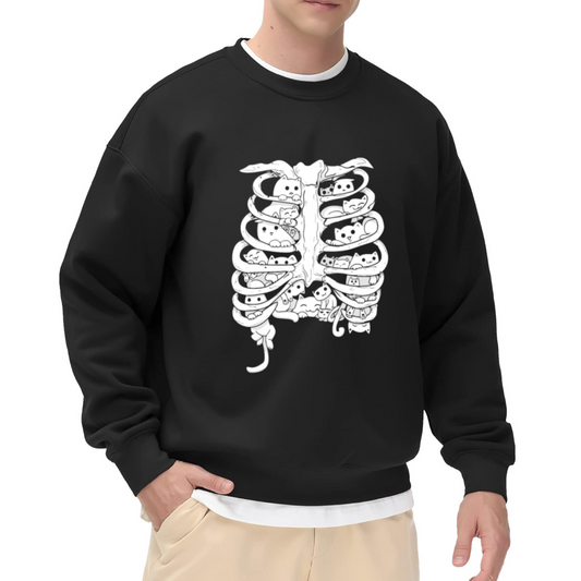 Skeleton Rib Cage Full Cute Cats Gothic Sweatshirt
