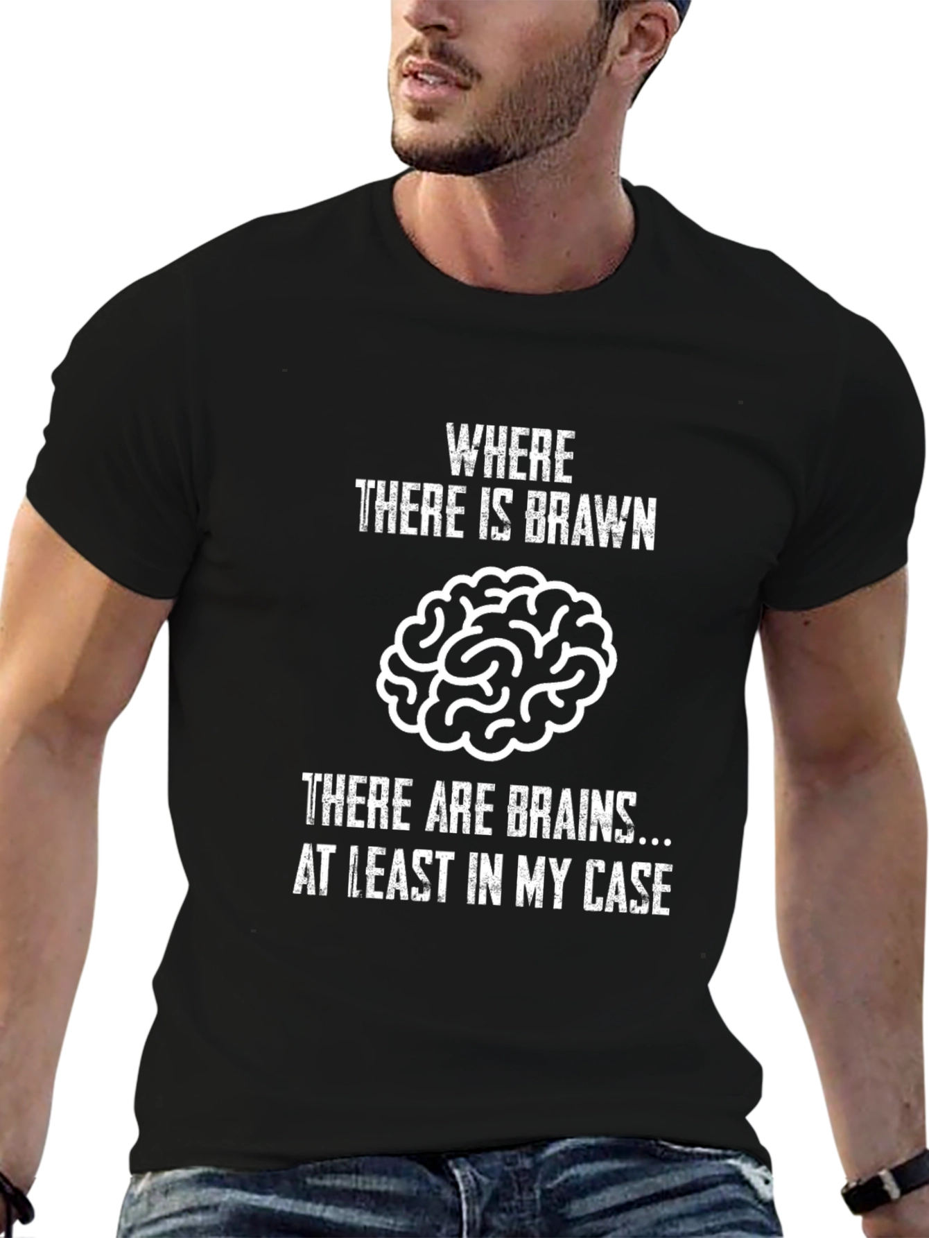 Humorous Brains & Brawn Black T-Shirt