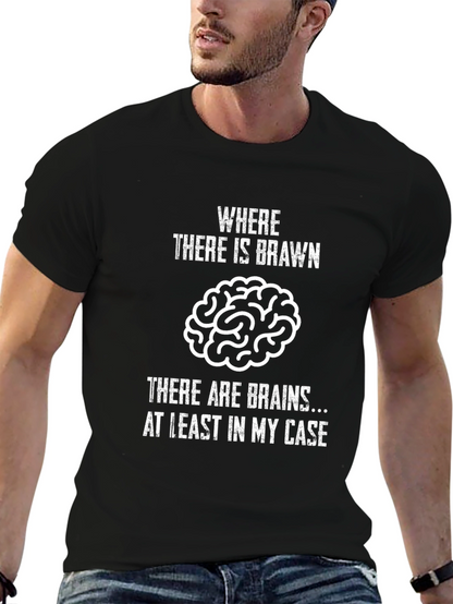 Humorous Brains & Brawn Black T-Shirt