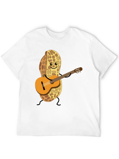 Playful Peanut Guitarist Graphic Tee - Black Cotton Shirt