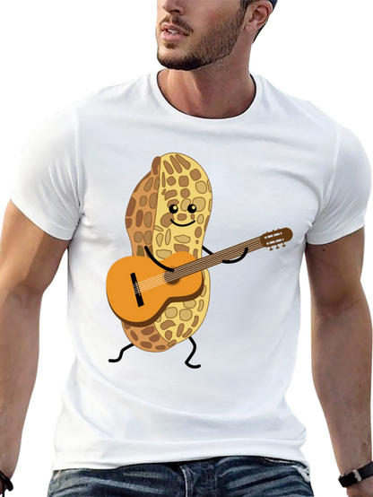 Playful Peanut Guitarist Graphic Tee - Black Cotton Shirt