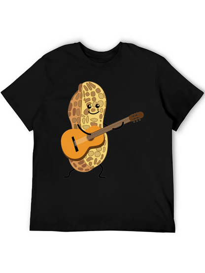 Playful Peanut Guitarist Graphic Tee - Black Cotton Shirt