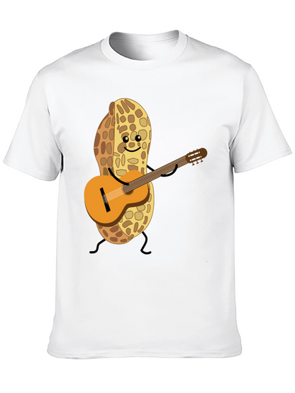 Playful Peanut Guitarist Graphic Tee - Black Cotton Shirt