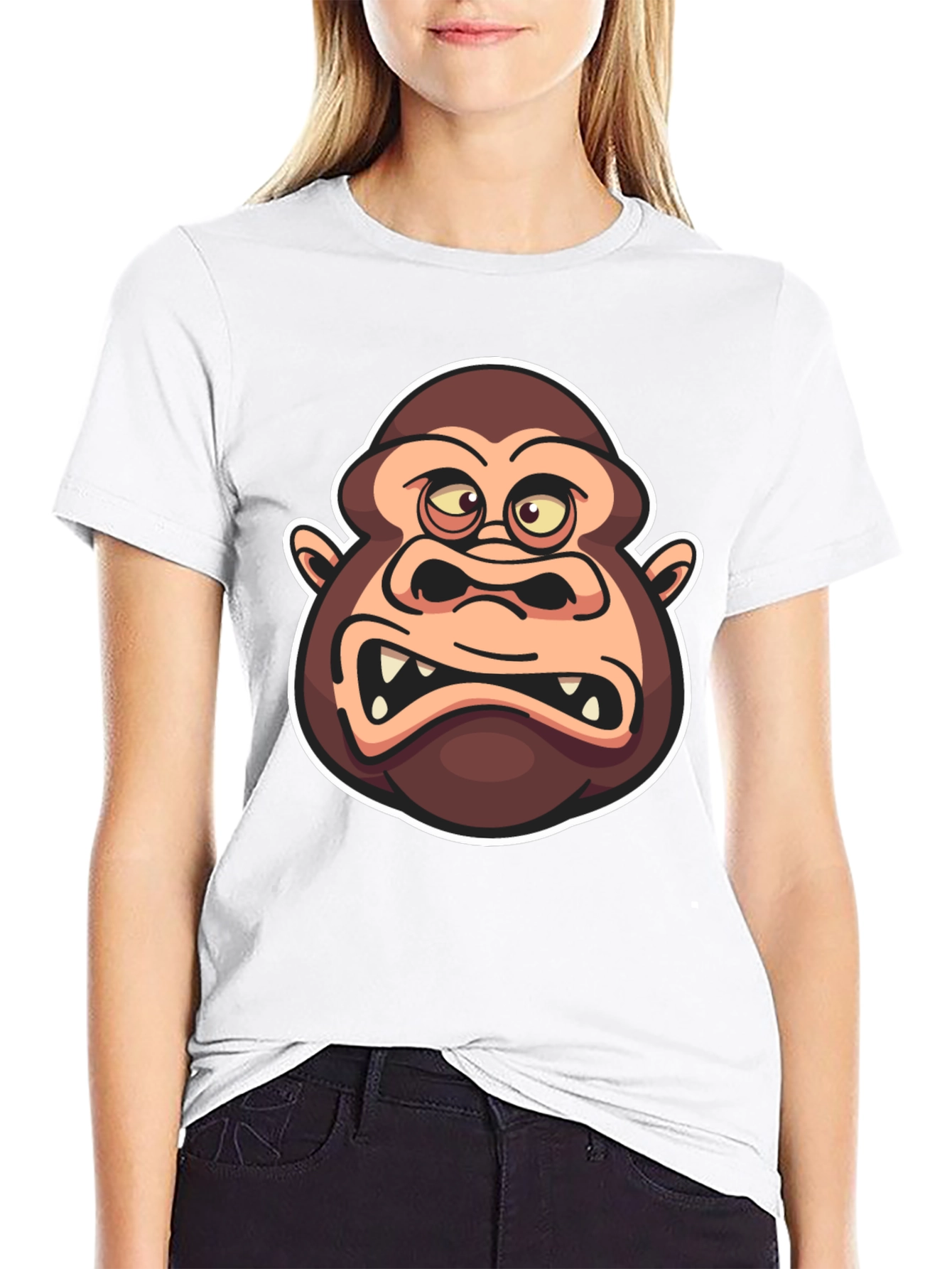 Cartoon Gorilla Graphic Black T-Shirt