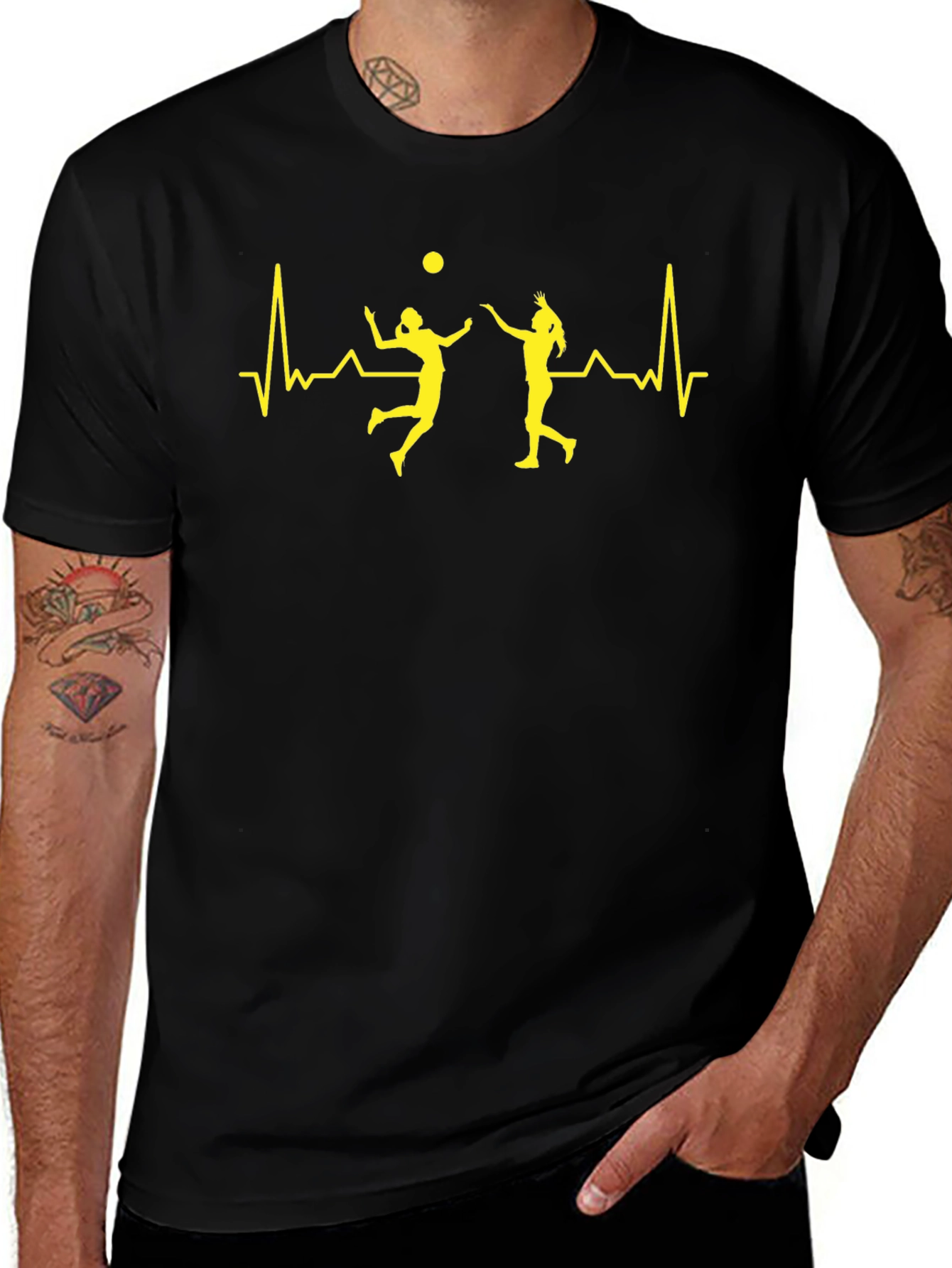 Volleyball Heartbeat Graphic Tee - Black