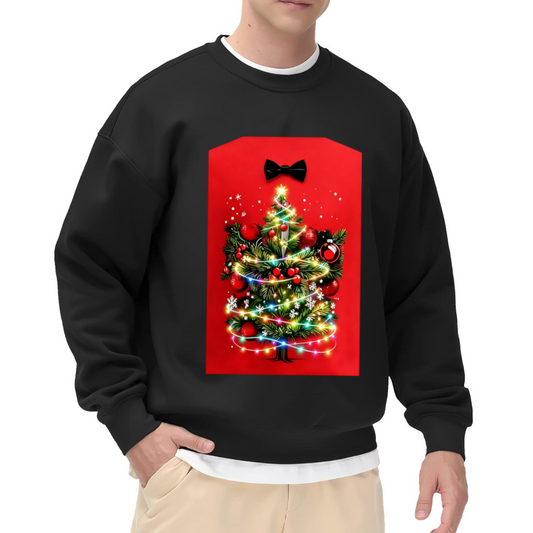 Elegant Bow Christmas Tree Festive Black Crewneck