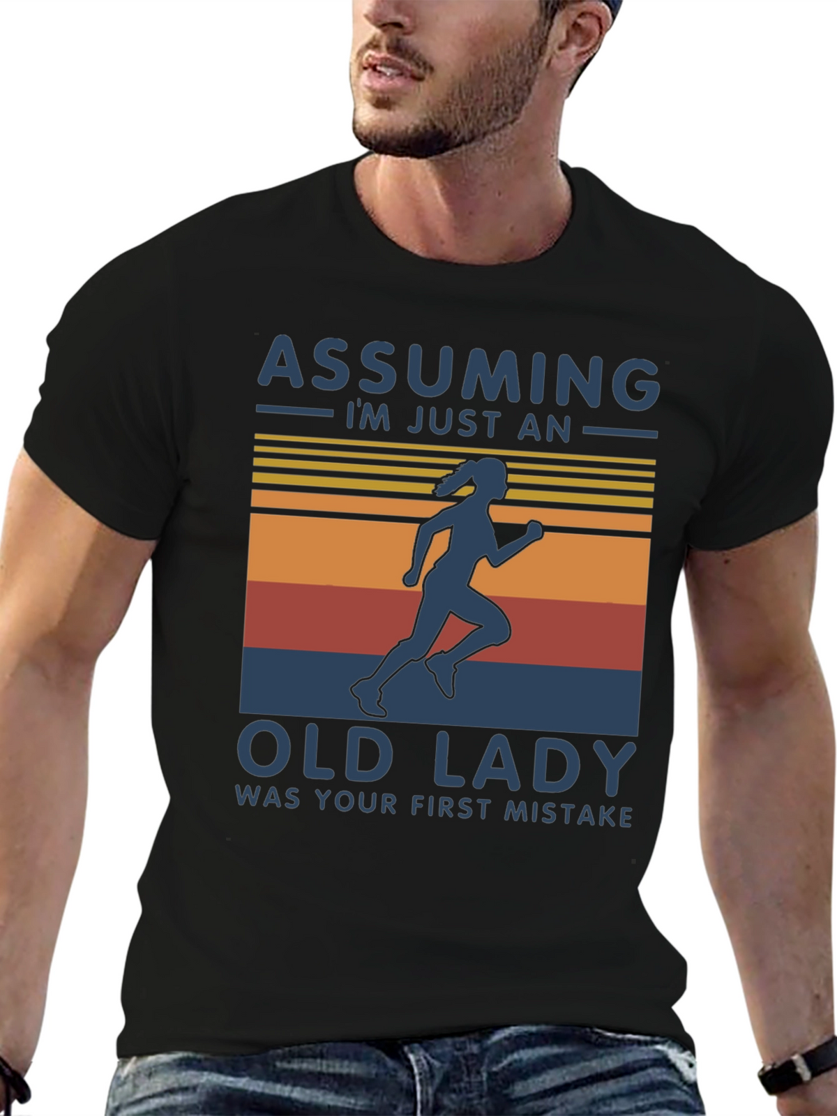 Assuming Old Lady Black Graphic T-Shirt
