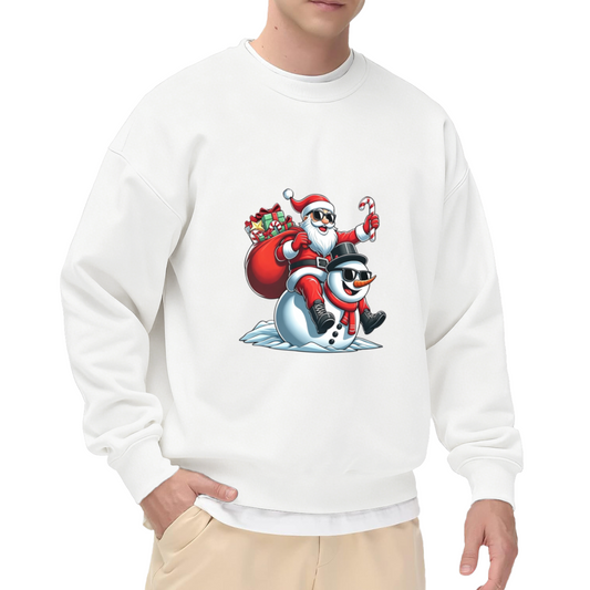 Cool Santa Riding Snowman Christmas Crewneck Sweatshirt