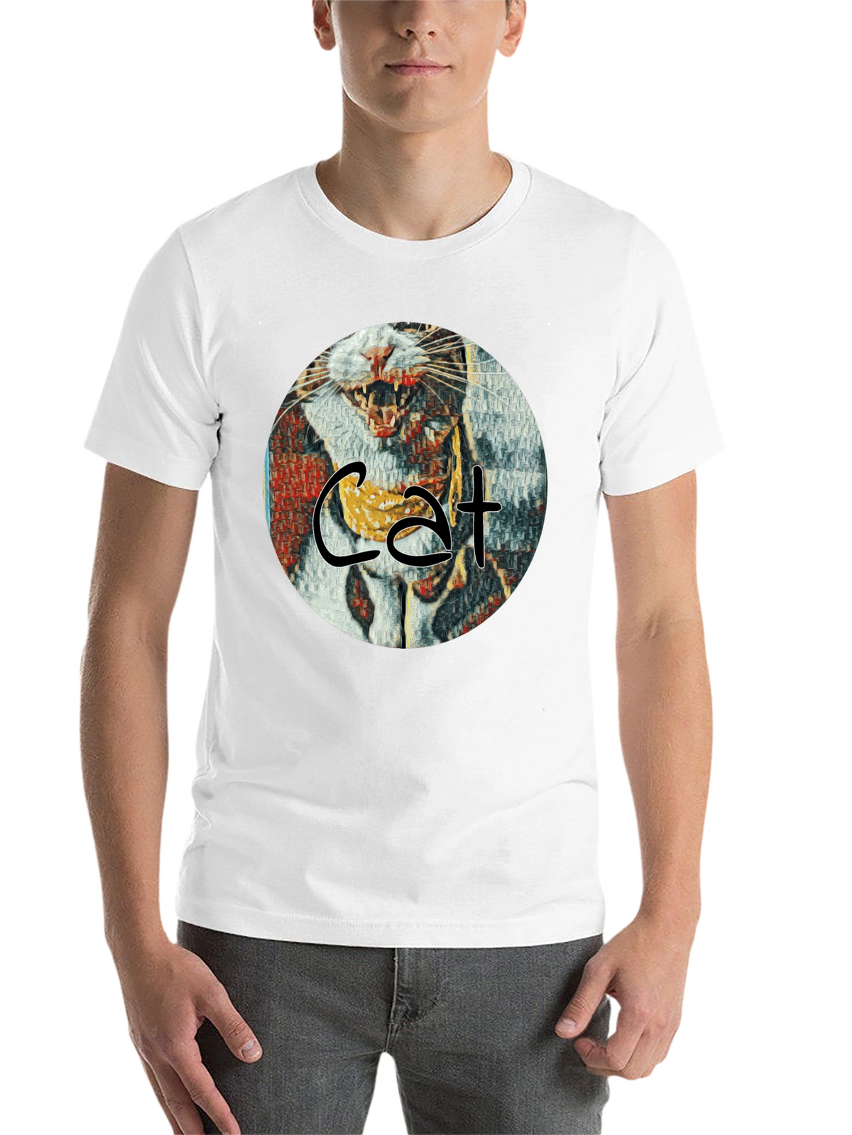 Cat Art Graphic T-Shirt - Round Design