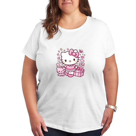 Gift?Box Theme Sweet Hello Kitty Plus?Size Women Tee