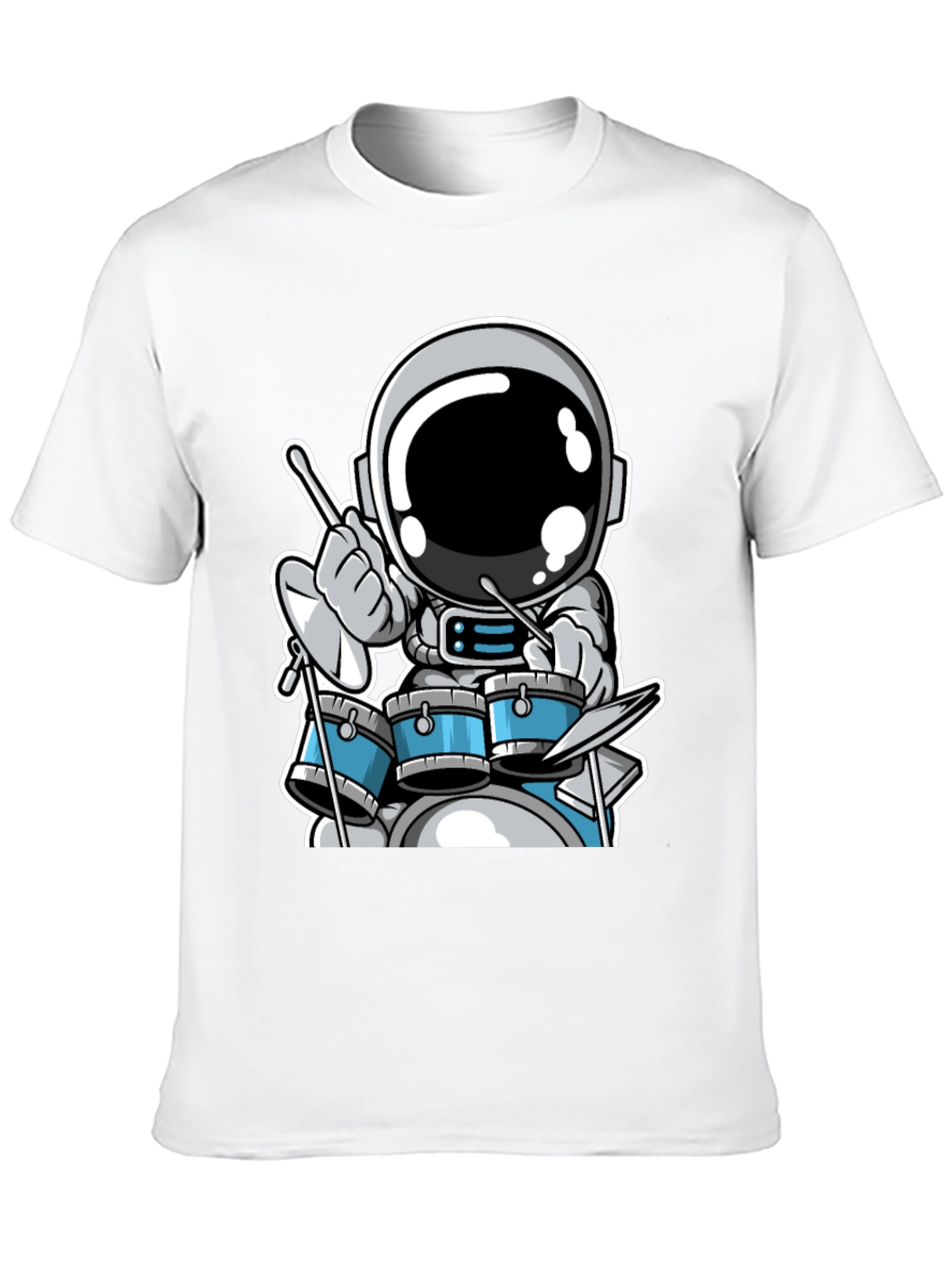 Astronaut Drummer Black T-Shirt - Space Musician Tee