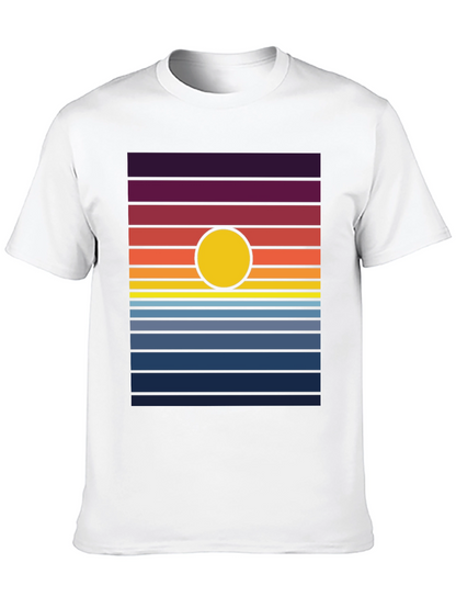 Retro Sunset Graphic Tee - Black Cotton Blend T-Shirt