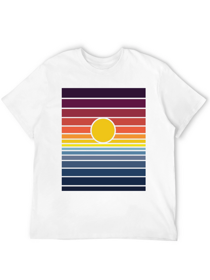 Retro Sunset Graphic Tee - Black Cotton Blend T-Shirt