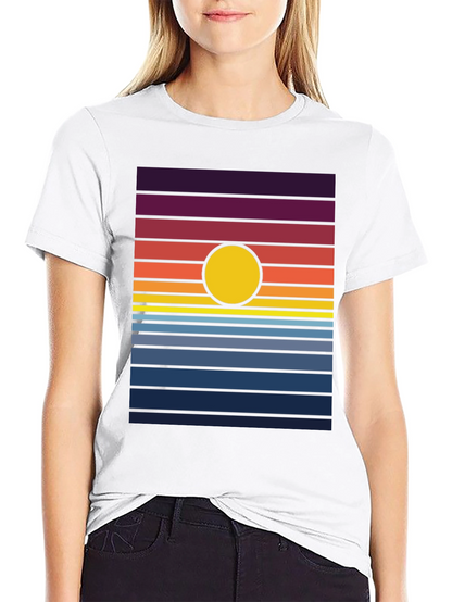 Retro Sunset Graphic Tee - Black Cotton Blend T-Shirt