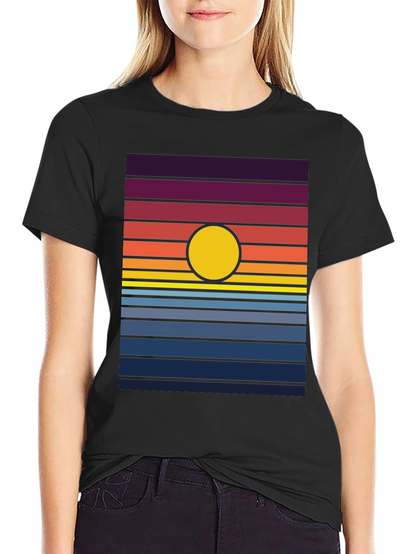 Retro Sunset Graphic Tee - Black Cotton Blend T-Shirt
