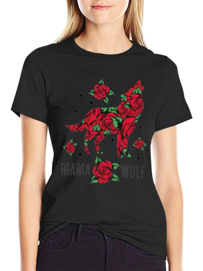 Mama Wolf Rose Graphic T-Shirt