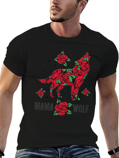 Mama Wolf Rose Graphic T-Shirt