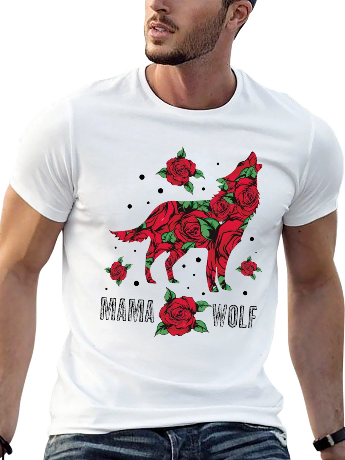 Mama Wolf Rose Graphic T-Shirt
