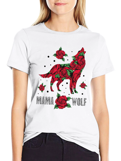 Mama Wolf Rose Graphic T-Shirt