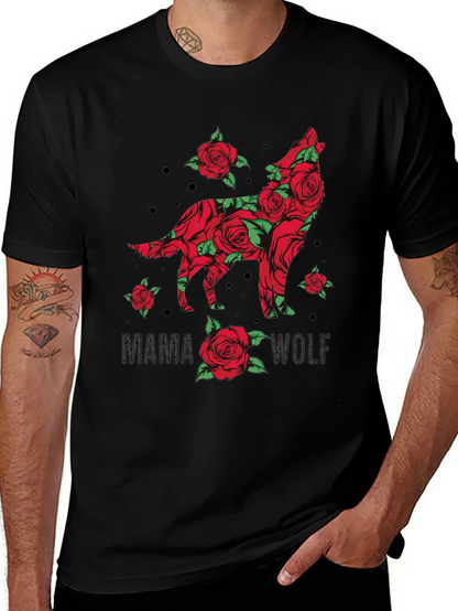Mama Wolf Rose Graphic T-Shirt