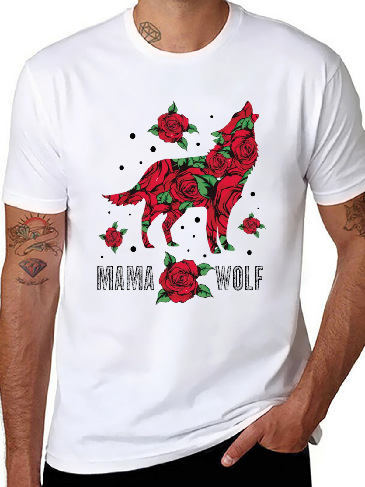 Mama Wolf Rose Graphic T-Shirt
