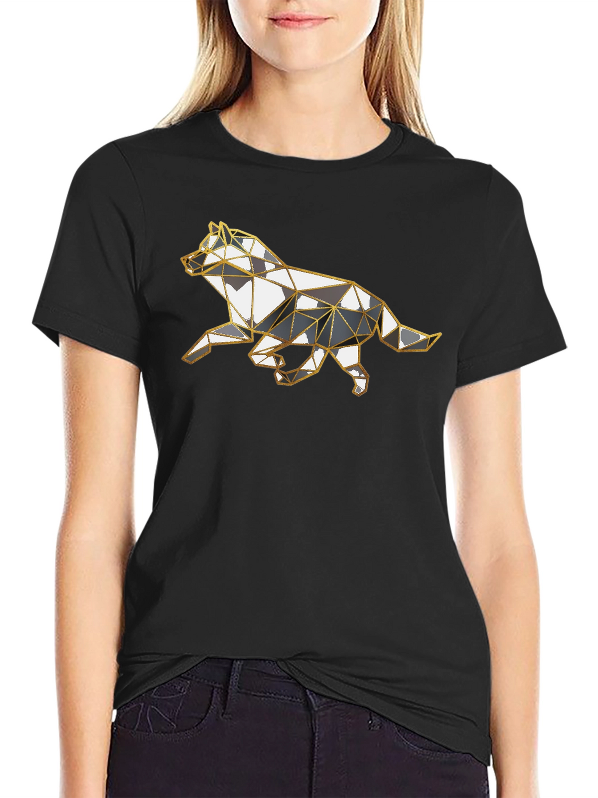 Geometric Wolf Graphic Tee - Stylish Animal Design