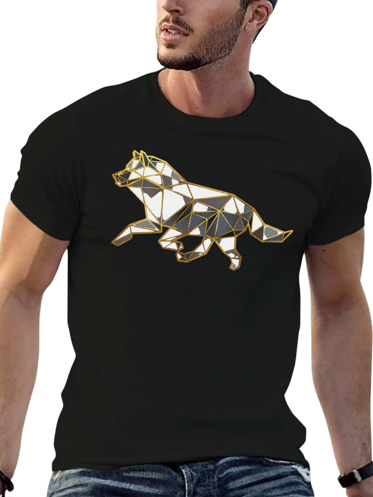 Geometric Wolf Graphic Tee - Stylish Animal Design