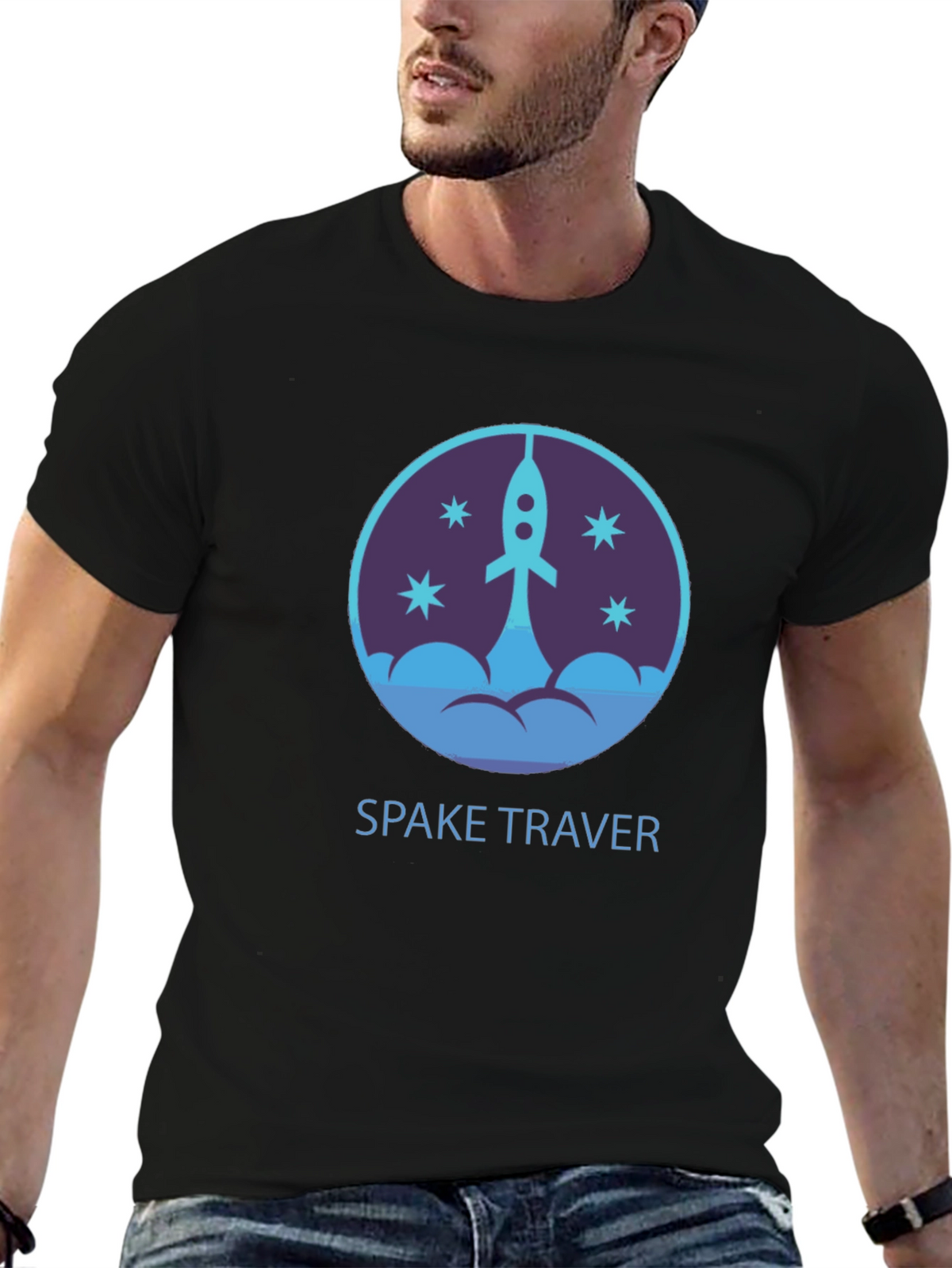 Space Traveler Graphic Tee - Black Cotton Comfort