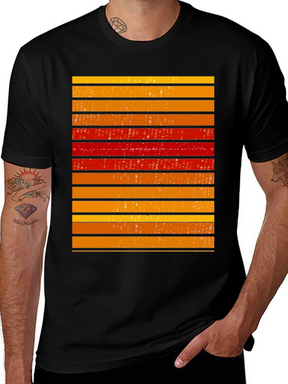 Striped Graphic Tee - Retro Cityscape Design