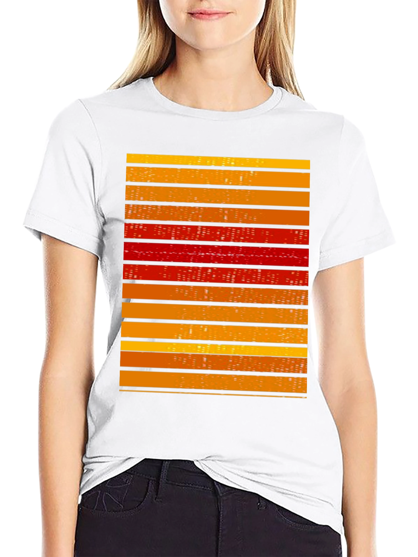 Striped Graphic Tee - Retro Cityscape Design