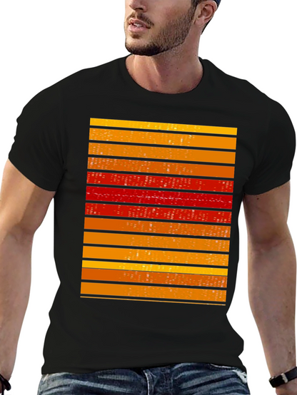 Striped Graphic Tee - Retro Cityscape Design