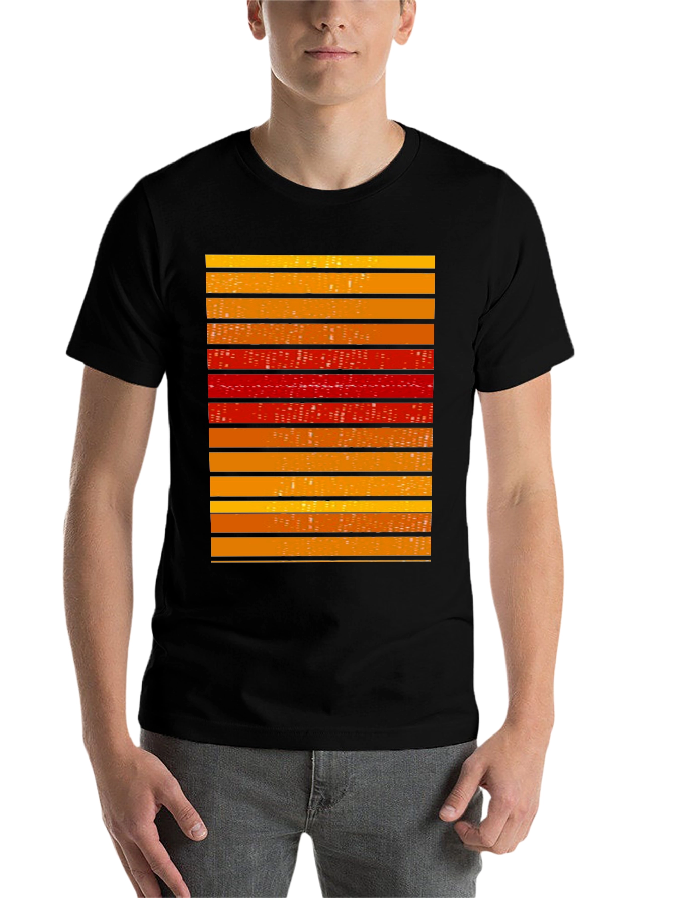 Striped Graphic Tee - Retro Cityscape Design