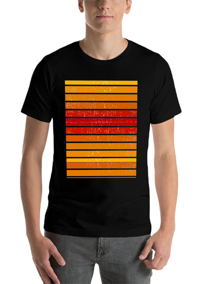 Striped Graphic Tee - Retro Cityscape Design