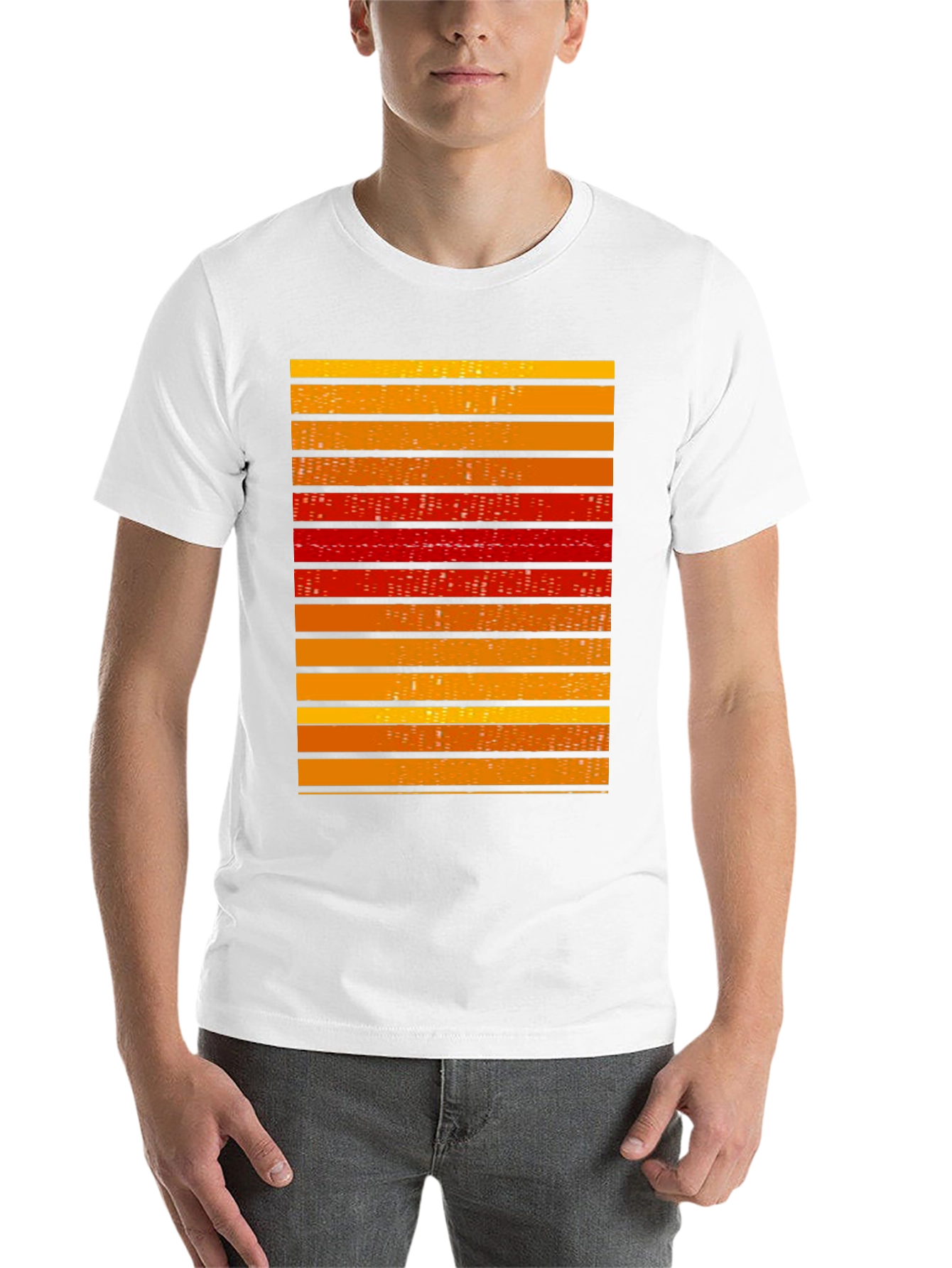 Striped Graphic Tee - Retro Cityscape Design