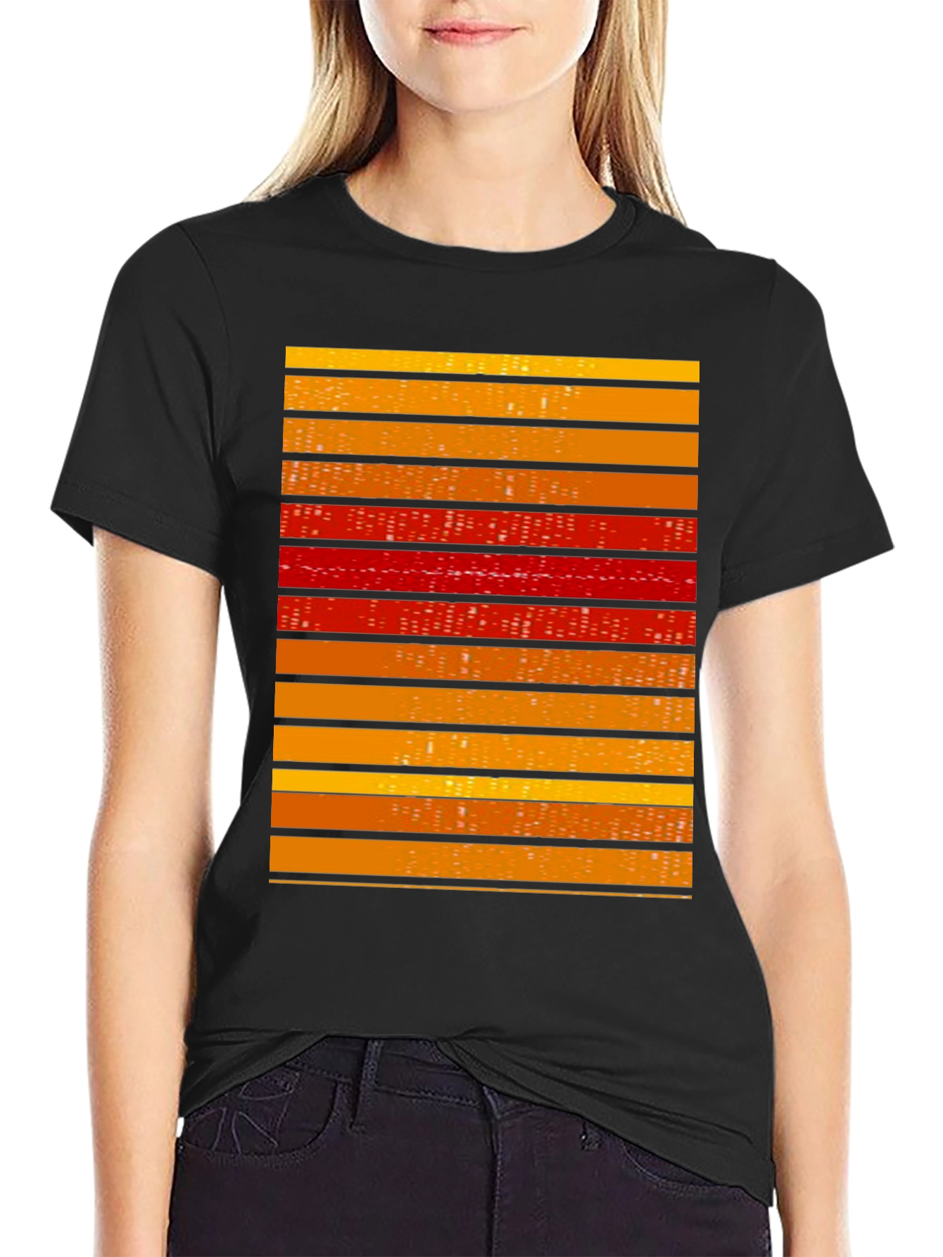 Striped Graphic Tee - Retro Cityscape Design