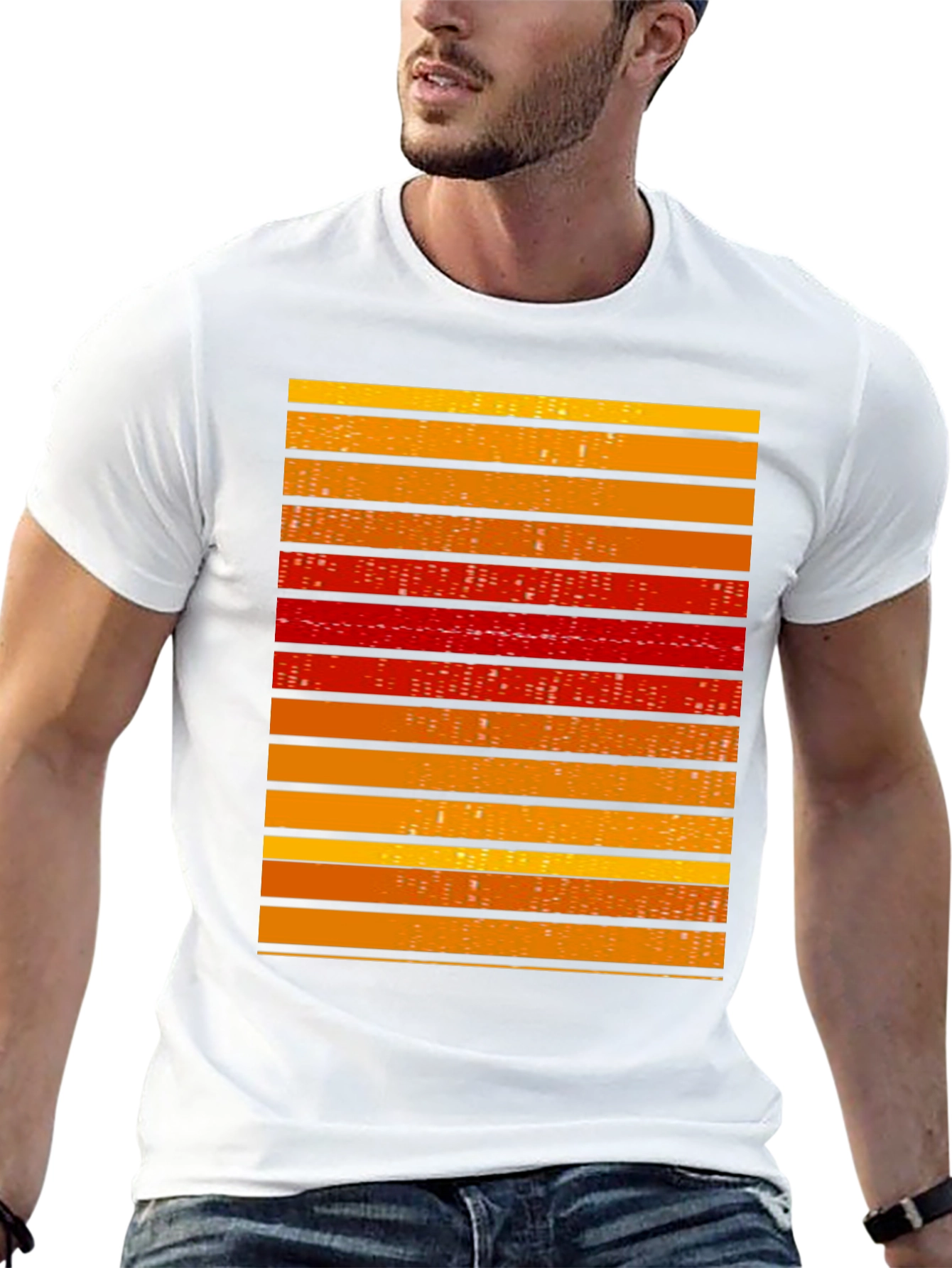 Striped Graphic Tee - Retro Cityscape Design