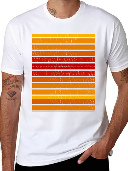 Striped Graphic Tee - Retro Cityscape Design