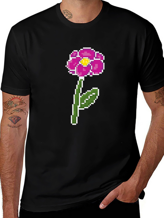 Pixel Flower Graphic Tee - Retro Gaming Style